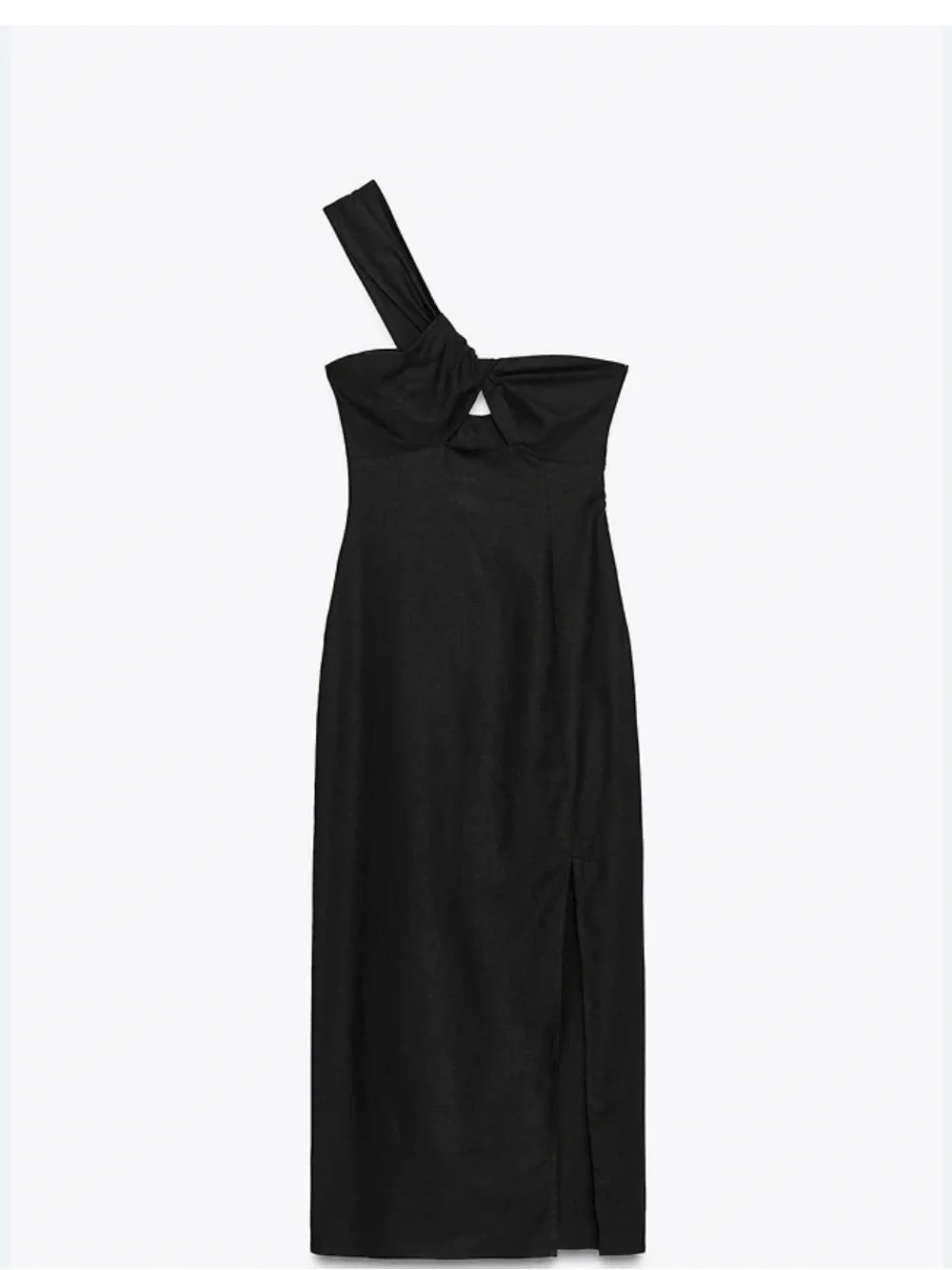 Zara NWT Black One-Shoulder Bow Midi Dress – Size XL - Picture 2 of 5